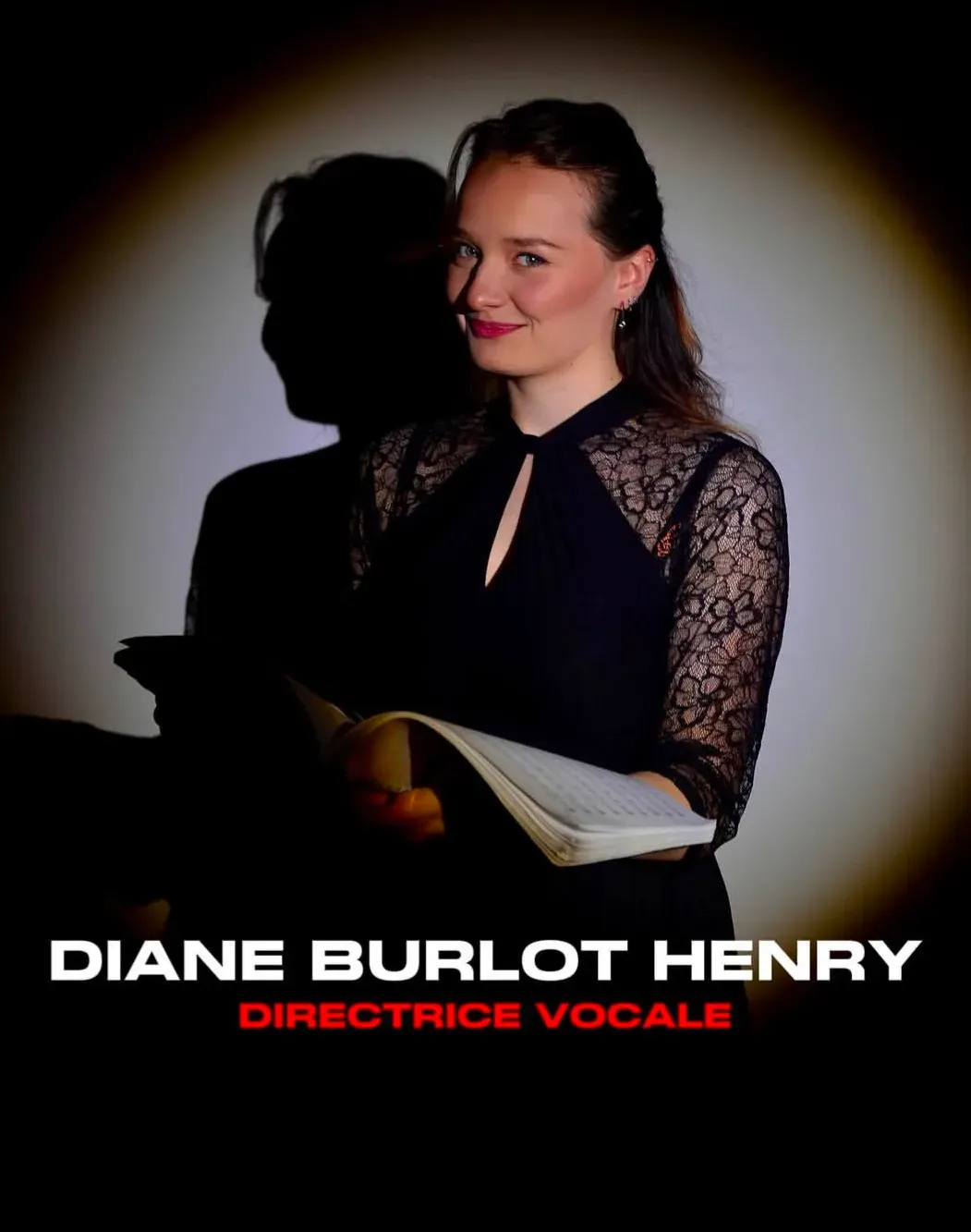 Poster for a musical show, portrait of Diane holding a score.